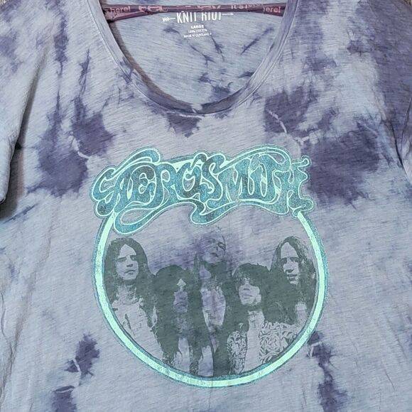 Aerosmith T-Shirt Womens L Blue Tie Dye Short Sleeve Back In The Saddle Graphic - Picture 2 of 10